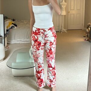 Zara Paris red and white Floral Print Women's Pants